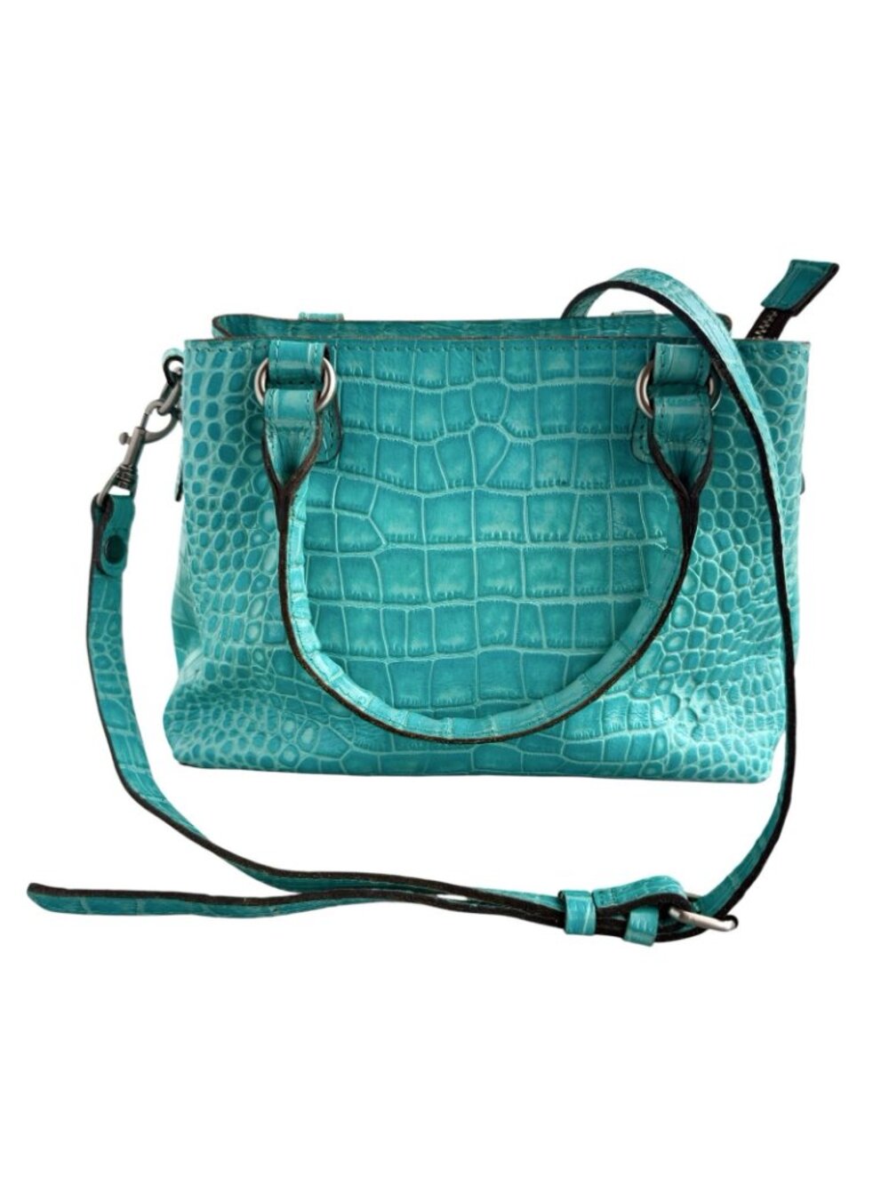 PATRICIA NASH NORCIA Aqua Leather Croc Embossed Handbag Crossbody w/ Coin Purse - Picture 2 of 16